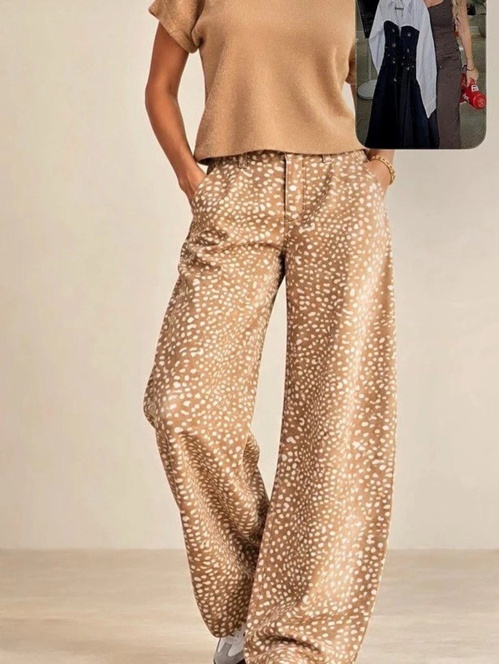 Wide Leg Polka Dot Pants in Brown & White